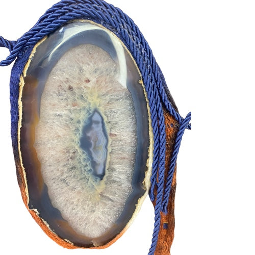 Agate Slice Woven On Wooden Stand