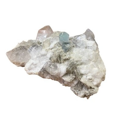 Aquamarine in Muscovite and Quartz Matrix