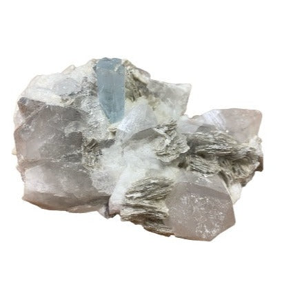 Aquamarine in Muscovite and Quartz Matrix