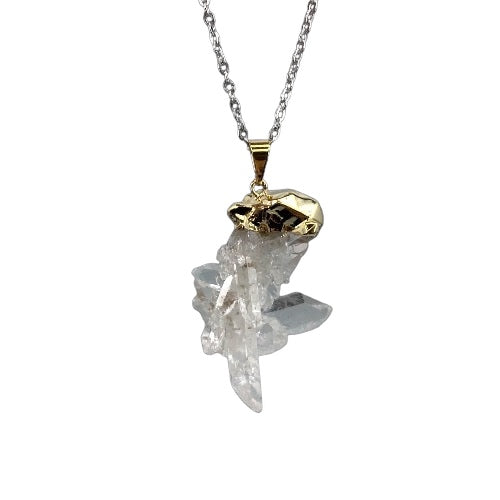 Plated Clear Quartz Cluster Pendant