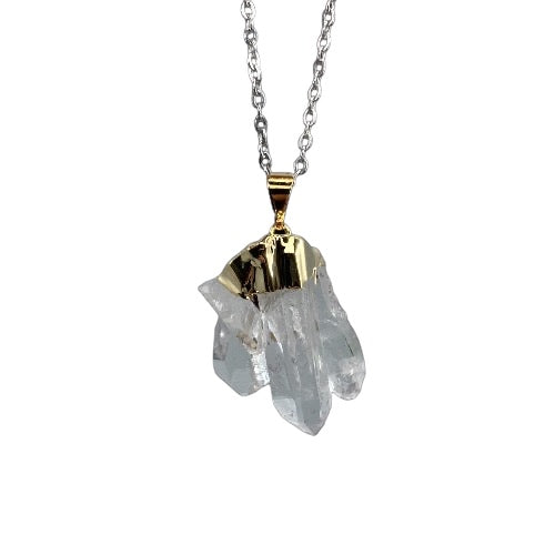 Plated Clear Quartz Cluster Pendant