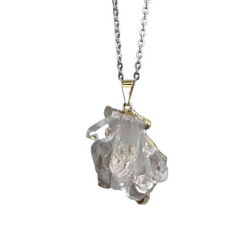 Plated Clear Quartz Cluster Pendant