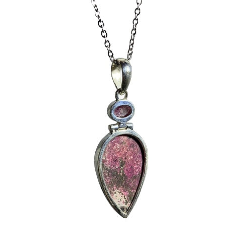 Cobaltian Calcite & Pink Tourmaline Sterling Silver Pendant