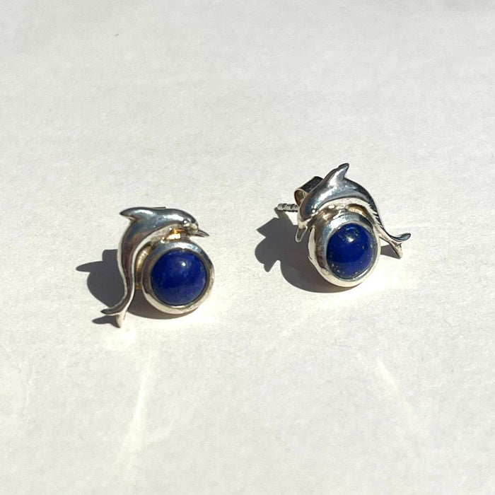 Lapis Lazuli Dolphin Stud Earrings