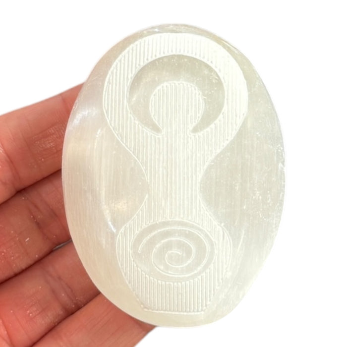 Selenite Carved Palmstone - Goddess