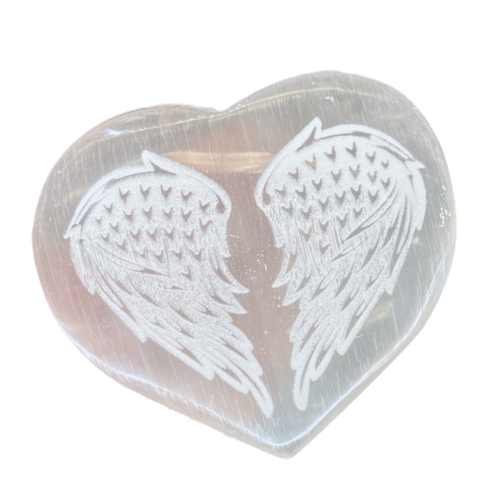 Selenite Heart Angel Wings - Lrg