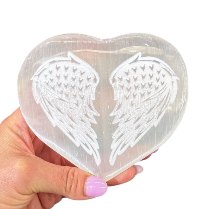 Selenite Heart Angel Wings - Lrg