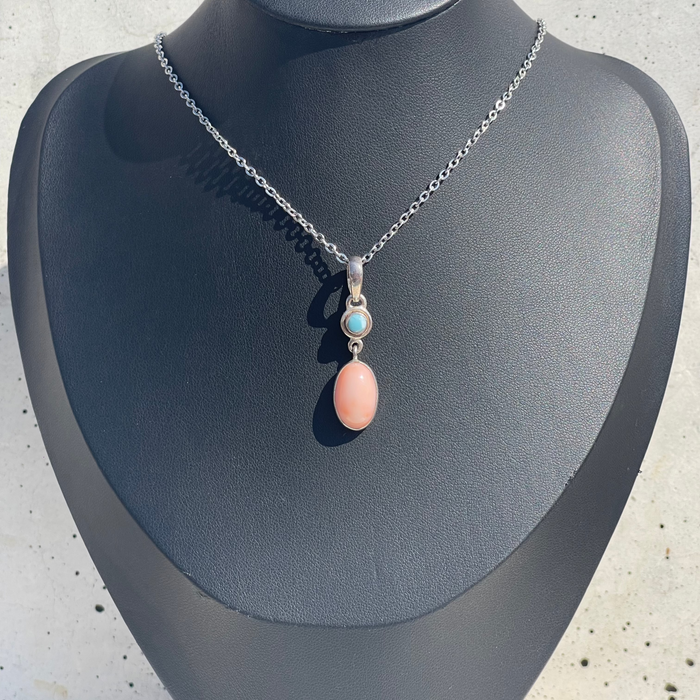 Pink Coral and Larimar Pendant