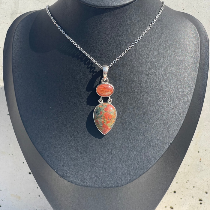 Unakite and Orange Kyanite Pendant