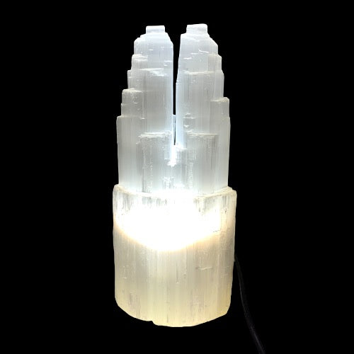Selenite Twin Tower Lamp - 30cm
