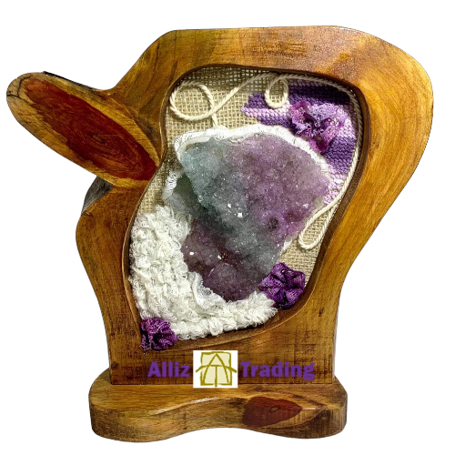 Amethyst Cluster Woven On Wooden Stand