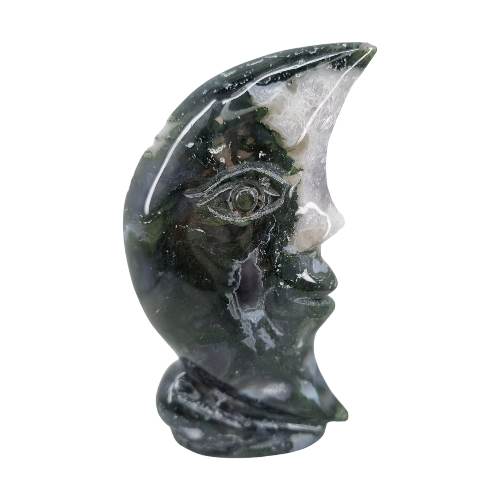 Moss Agate Moon with Face