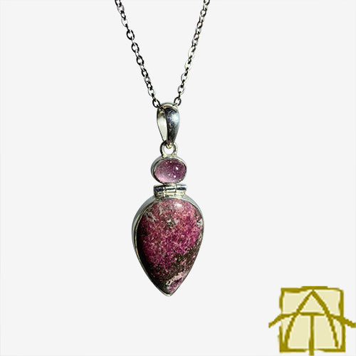 Cobaltian Calcite & Pink Tourmaline Sterling Silver Pendant