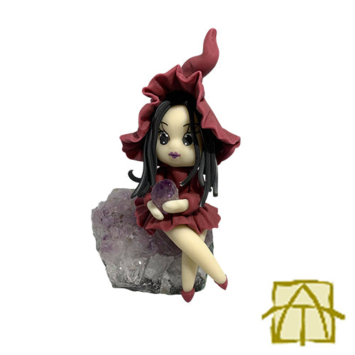 Amethyst Witch Clay Sculpture - Maroon